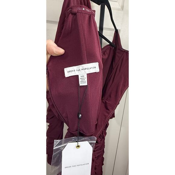 Dress the Population XXL‎ Burgundy "Dawn" Off Shoulder Long Sleeve Dress NWT - Picture 8 of 10